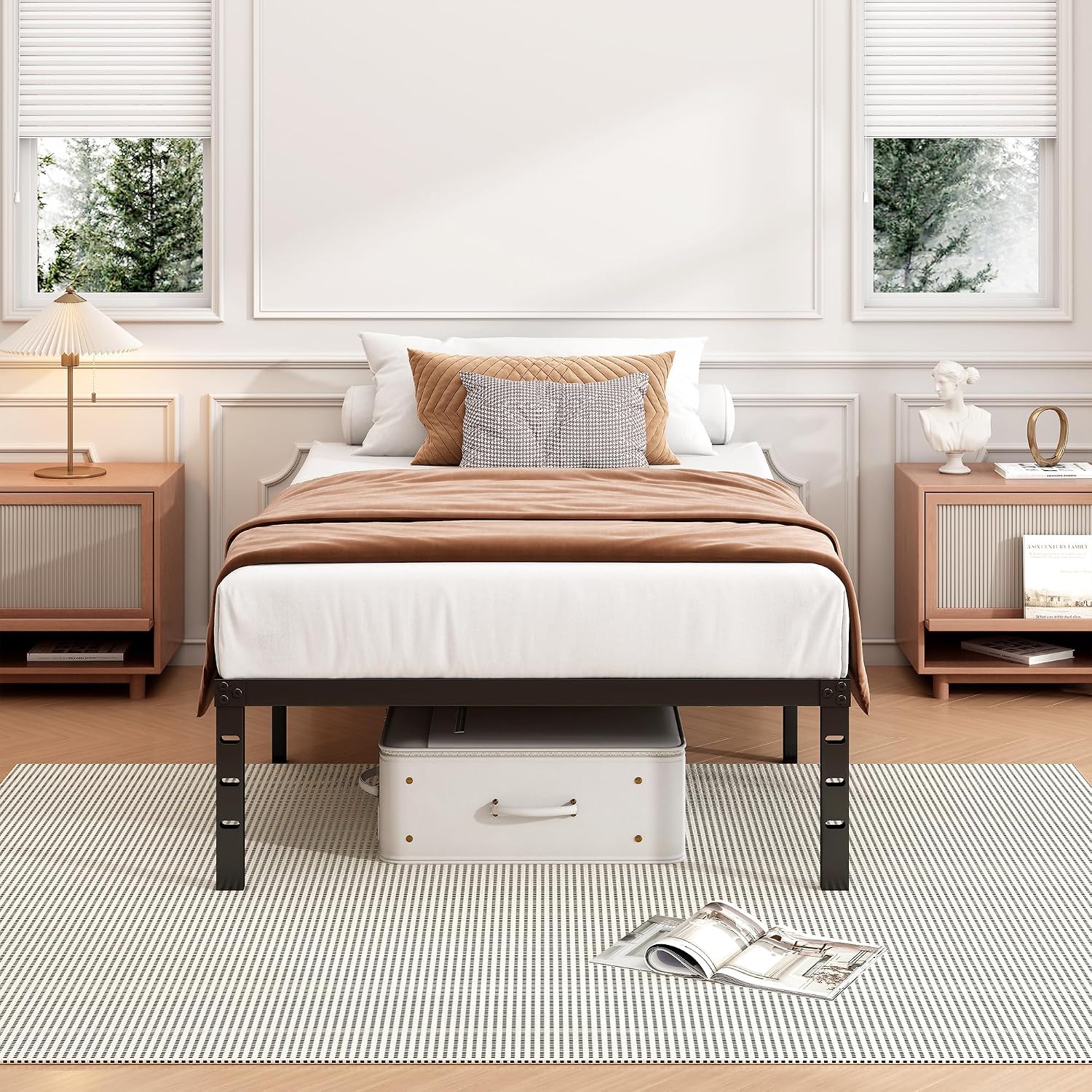 Hafenpo 18 Inch Twin Bed Frame, Under Bed Storage, Black