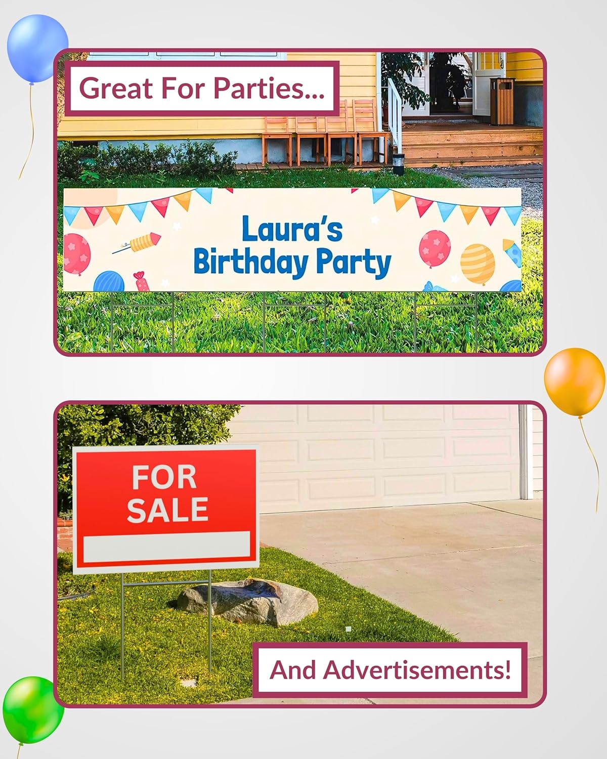 PartyPrints 4 Pack 18 x 12 White Blank Yard Signs with Metal Stakes, Waterproof Corrugated Plastic Signs for Rent, Sale, Party, Birthdays, DIY, Event, Advertising, Garden, Blank Lawn Signs for Outside