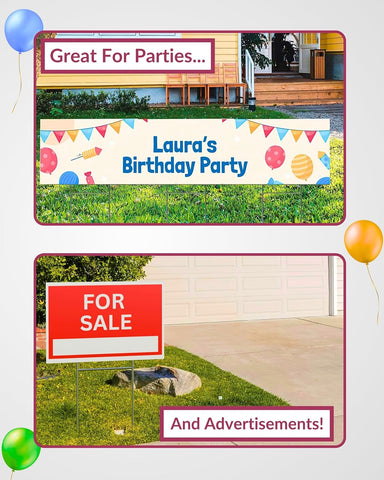 PartyPrints 4 Pack 18 x 12 White Blank Yard Signs with Metal Stakes, Waterproof Corrugated Plastic Signs for Rent, Sale, Party, Birthdays, DIY, Event, Advertising, Garden, Blank Lawn Signs for Outside