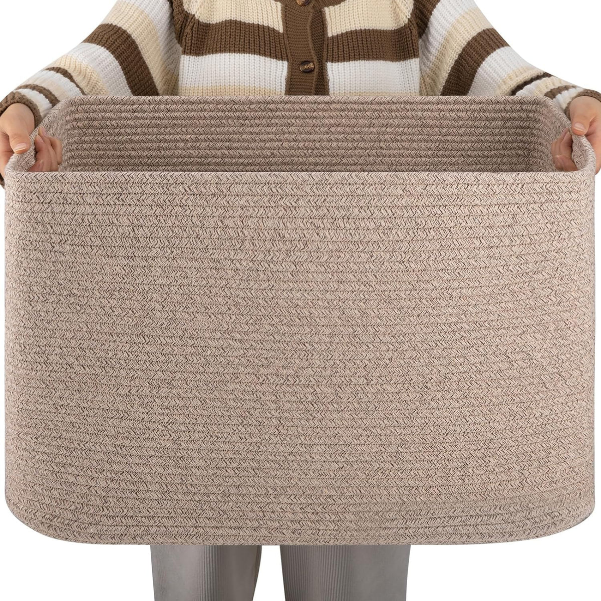 OIAHOMY 96L XXXLarge Blanket Basket Woven Cotton Rope Storage Basket Brown