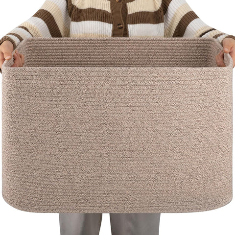 OIAHOMY 96L XXXLarge Blanket Basket Woven Cotton Rope Storage Basket Brown