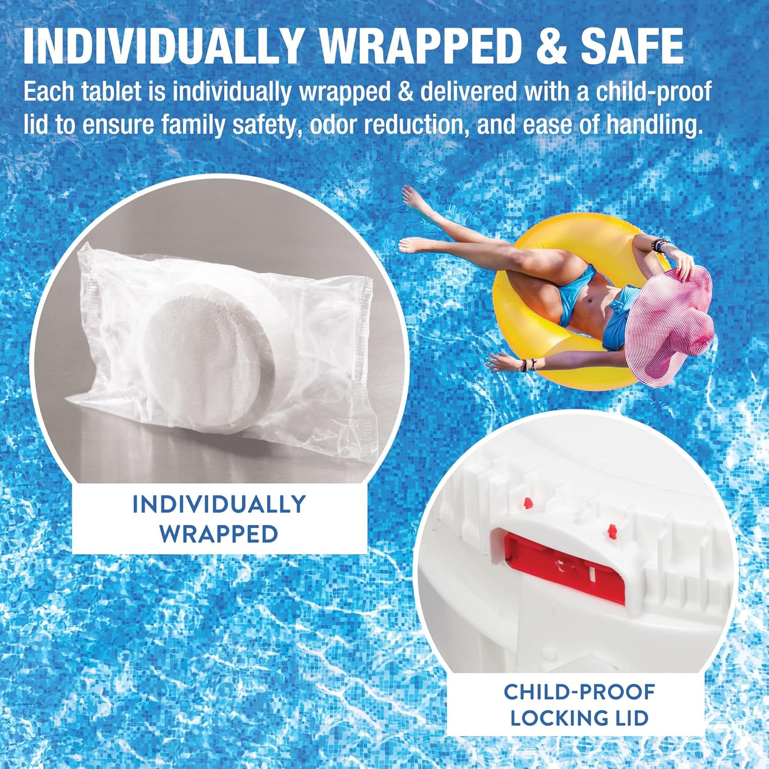 Doheny’s 3-Inch Stabilized Chlorine Tablets for Sanitizing Swimming Pools | 99% Pure Tri-Chlor, 90% Available Chlorine | Long-Lasting, UV-Protected, Slow-Dissolving | Individually Wrapped 25lb Bucket