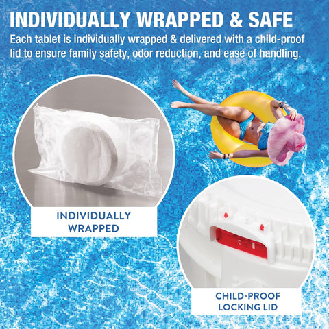 Doheny’s 3-Inch Stabilized Chlorine Tablets | 99% Pure Tri-Chlor, 90% Available Chlorine | Long-Lasting, UV-Protected, Slow-Dissolving Pool Sanitizer | Individually Wrapped, Childproof 8lb Bucket
