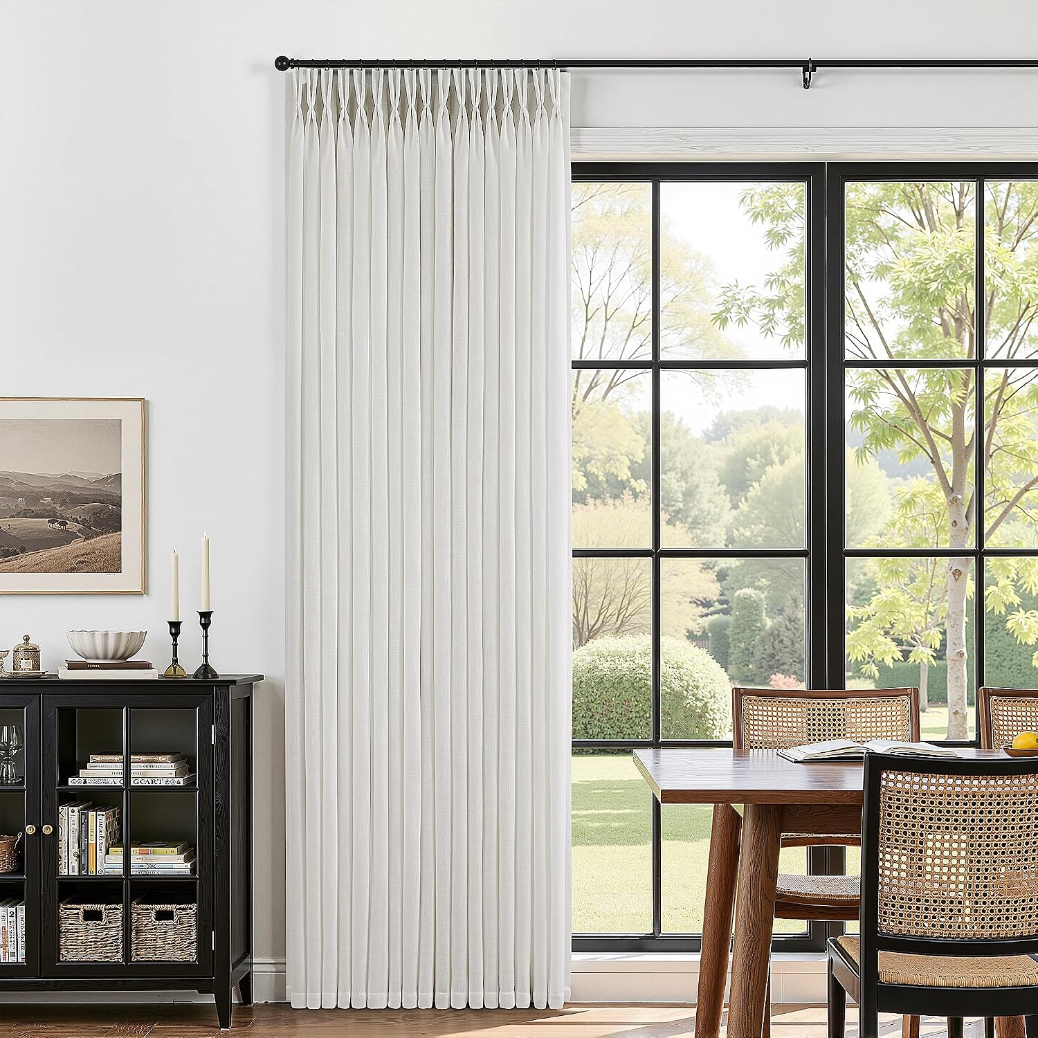 60 Inch Extra Wide Beige White Linen Pinch Pleated Curtains 112 Inches Long