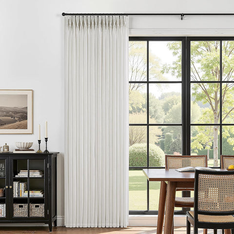 60 Inch Extra Wide Beige White Linen Pinch Pleated Curtains 112 Inches Long