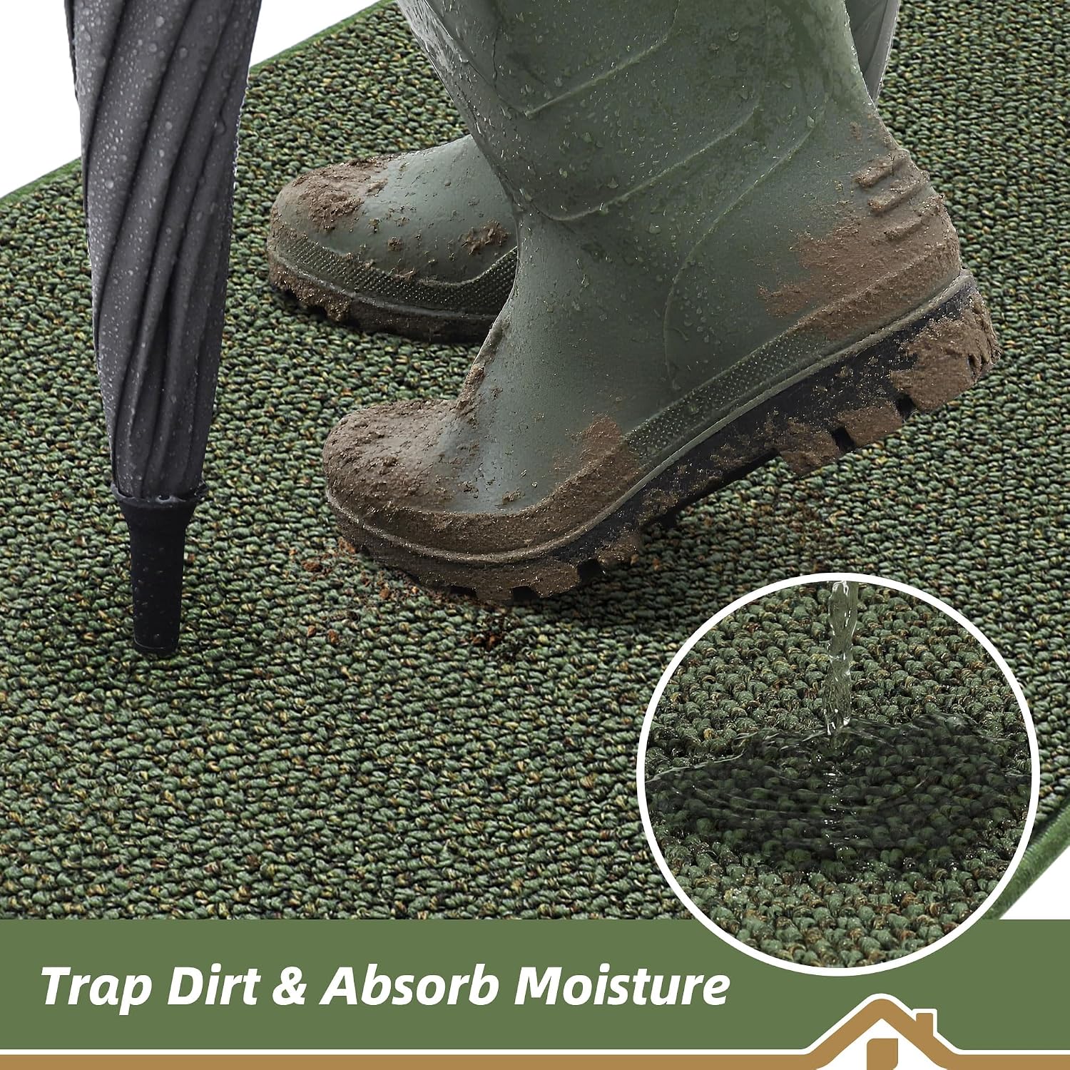 BEQHAUSE Dirt Trapper Door Mat 32" x 48" Half Circle Non Slip Rugs, Green
