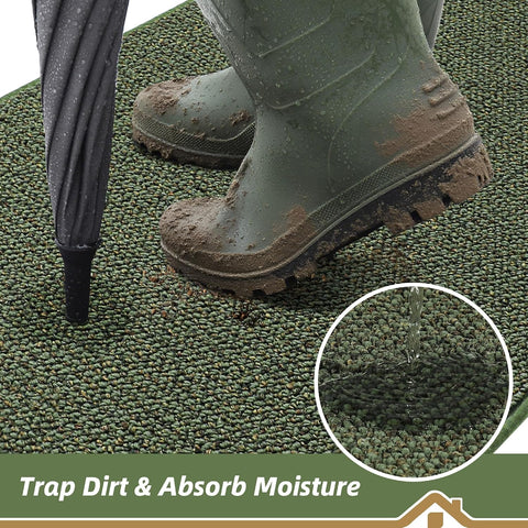 BEQHAUSE Dirt Trapper Door Mat 32" x 48" Half Circle Non Slip Rugs, Green