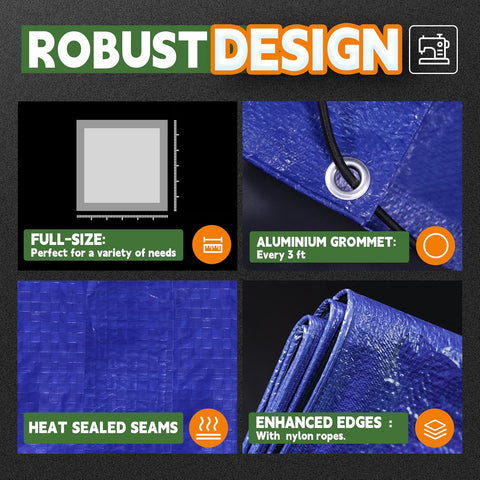 RAINDEWAY Tarps 10x20 Feet 5 Mil Blue Waterproof Multipurpose Tarp