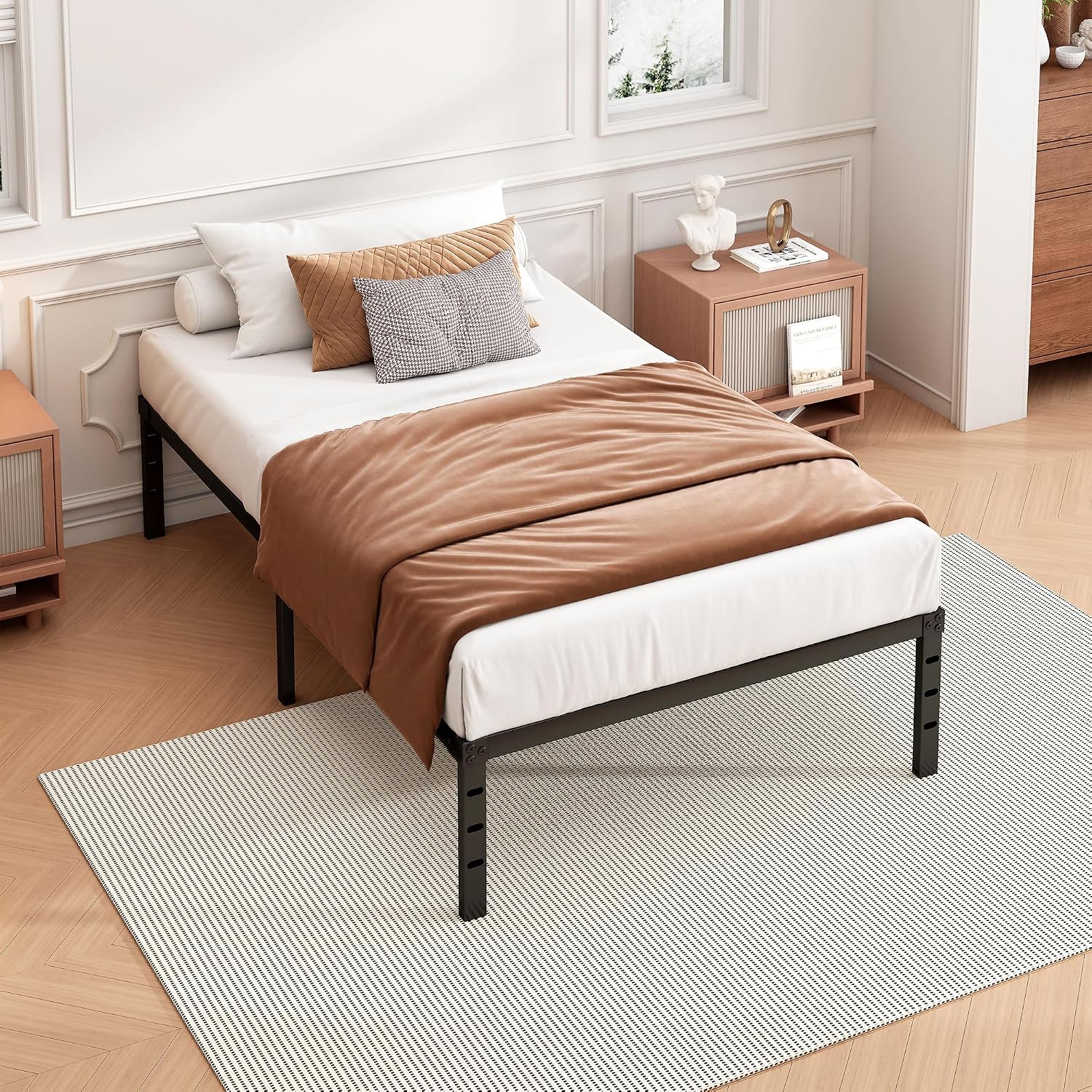 Hafenpo 18 Inch Twin Bed Frame, Under Bed Storage, Black