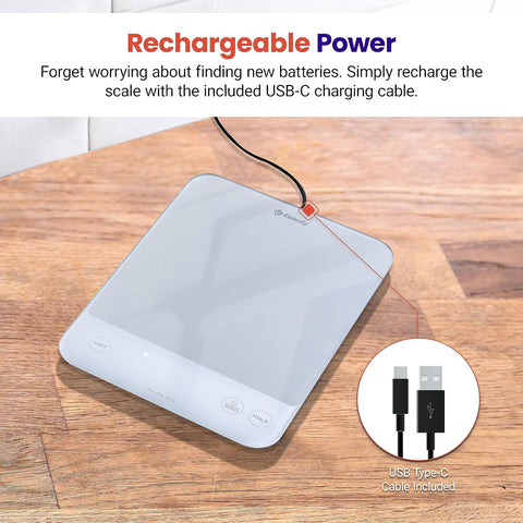 Etekcity 22lb Food Kitchen Scale, USB Rechargeable, IPX6 Waterproof