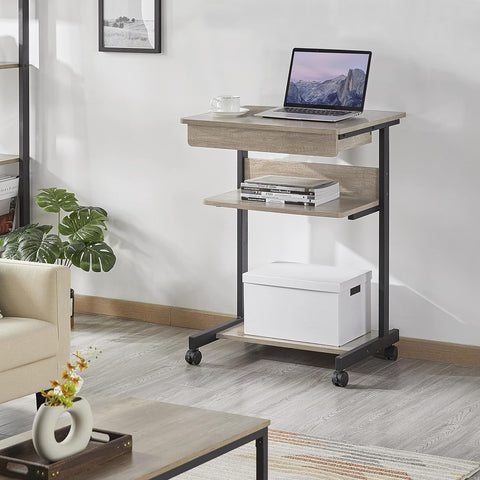 Topeakmart Gray Art Deco Desk, Rolling Computer Desk Cart with Drawer, Small Space Solution for Writing, Laptop, PC, 22 x 20.1 x 31.5 inches