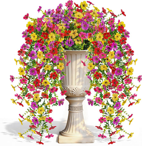 Der Rose UV Resistant Artificial Hanging Flowers for Outdoors, 2Pcs Silk Fake Dasiy Faux Hanging Flowers for Outdoor Planter Porch Balcony Yard Decor