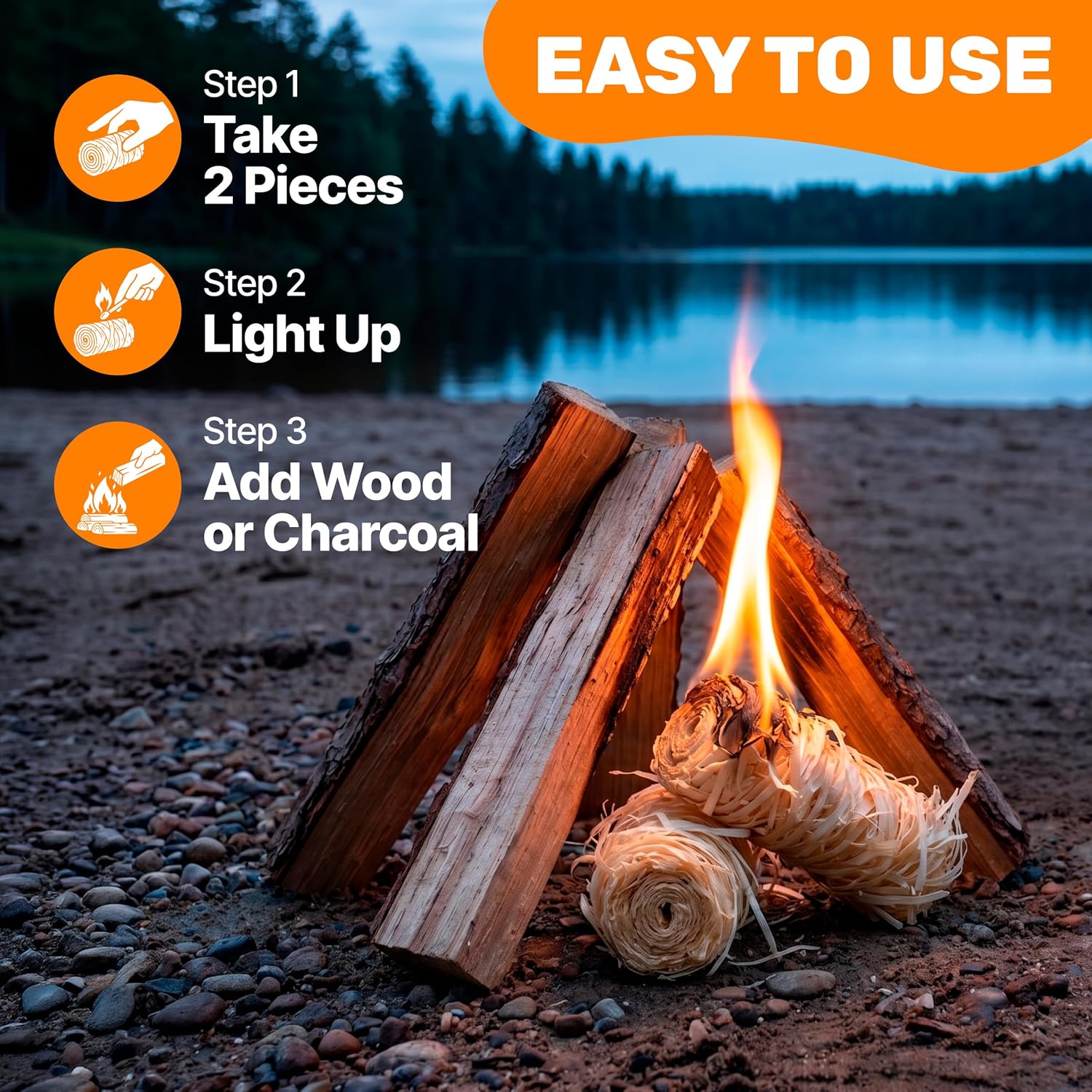 70 pcs Fire Starter - Natural Fire Starters for Campfires, Fire Pit, Pizza Oven, Fireplace, Smoker, BBQ, Pellet Stove & Wood - Fire Starters for Grill, Charcoal Starter
