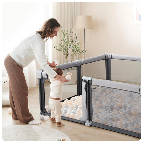 Sweeby Baby Playpen, 59x59 Inch Baby Gate Playpens for Babies and Toddlers, Large Playpen with Door Play Yard for Fence Indoor and Outdoor Play Pen,Space Gray