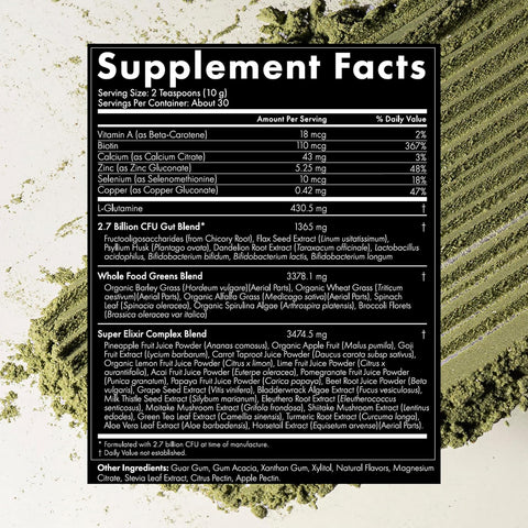 WelleCo The Super Elixir Daily Greens Powder, (300g, Pineapple & Lime)