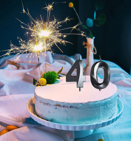 Bailym Black 40th Birthday Candles, Number 40 Cake Topper for Birthday Decorations Party Decoration