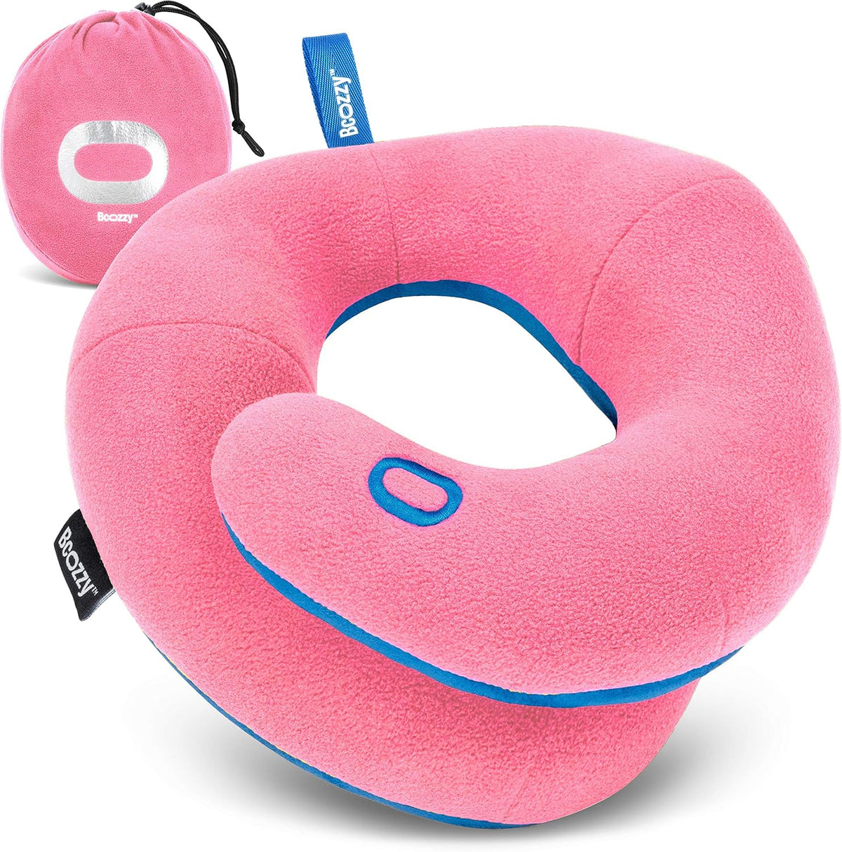 BCOZZY Kids Travel Neck Pillow (8-12 Y/O) - Patented Soft Pillow for Head & Chin Support in Car Seat, Airplane, and Road Trips. Adjustable Size, Fully Washable, Carry Bag, Medium, Pink