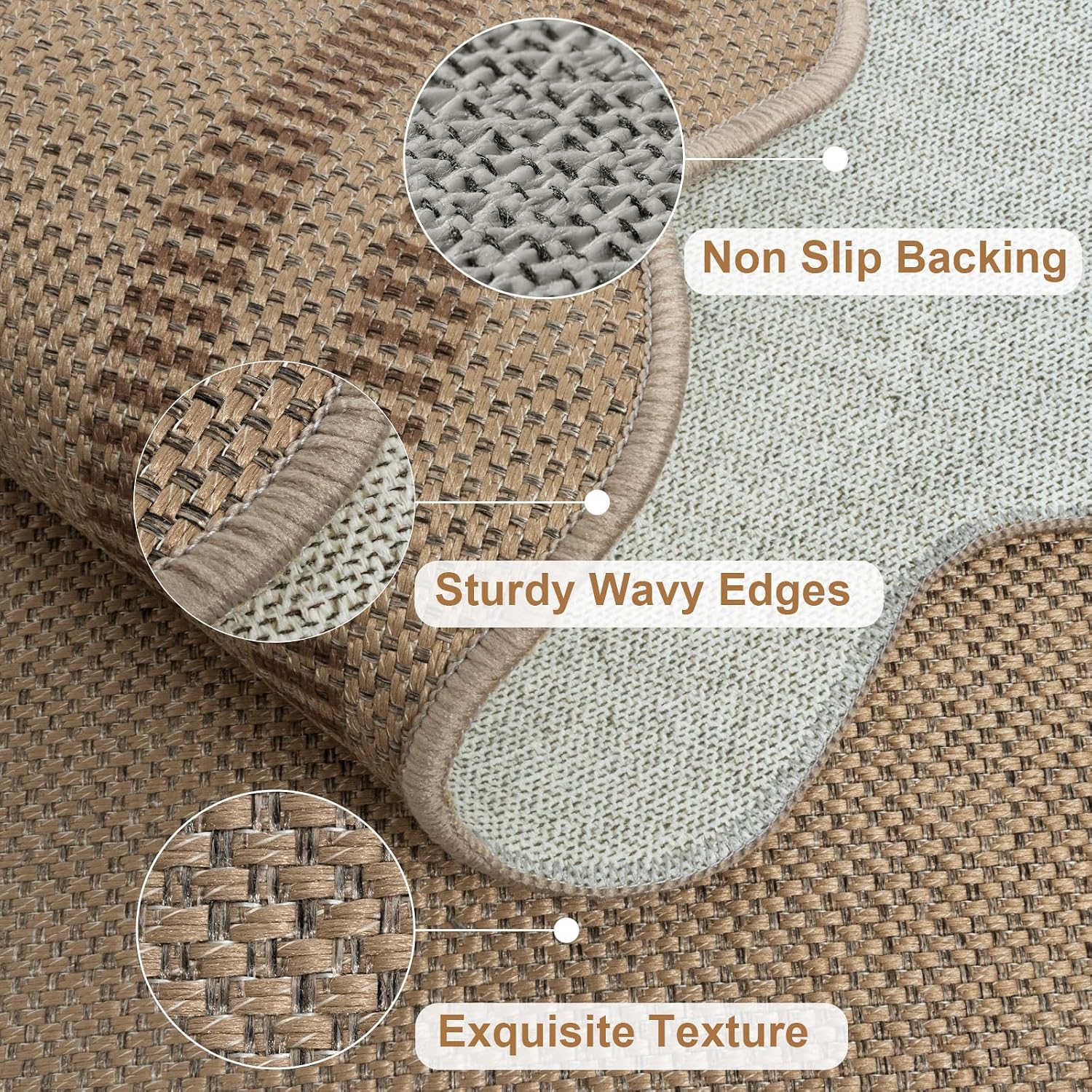 Easy Jute Outdoor Mats for Front Door, 2x3 Small Washable Kitchen Rugs, Farmhouse Brown Throw Rug Non Slip Indoor Outdoor Carpet for Entryway Porch Foyer