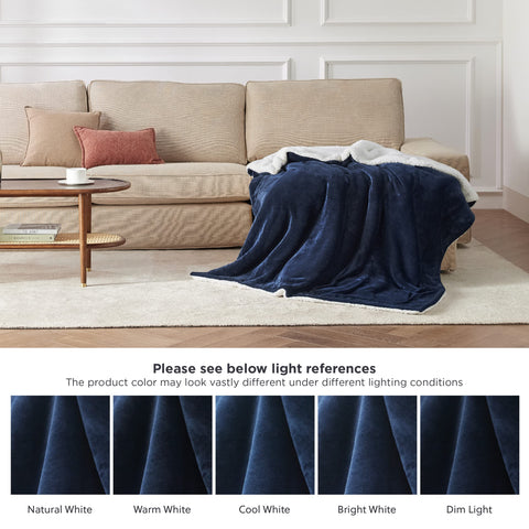 Bedsure Sherpa Fleece Throw Blanket for Couch - Thick and Warm, Soft Fuzzy Plush Throw Blanket for Winter, Navy, 50x60 Inches