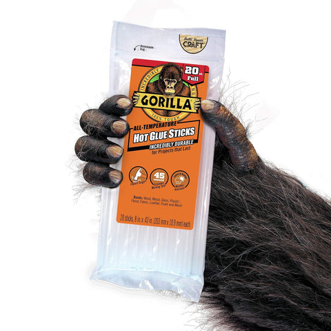 Gorilla Hot Glue Sticks, Clear, Full Size, 8" x 0.43", 20 Count
