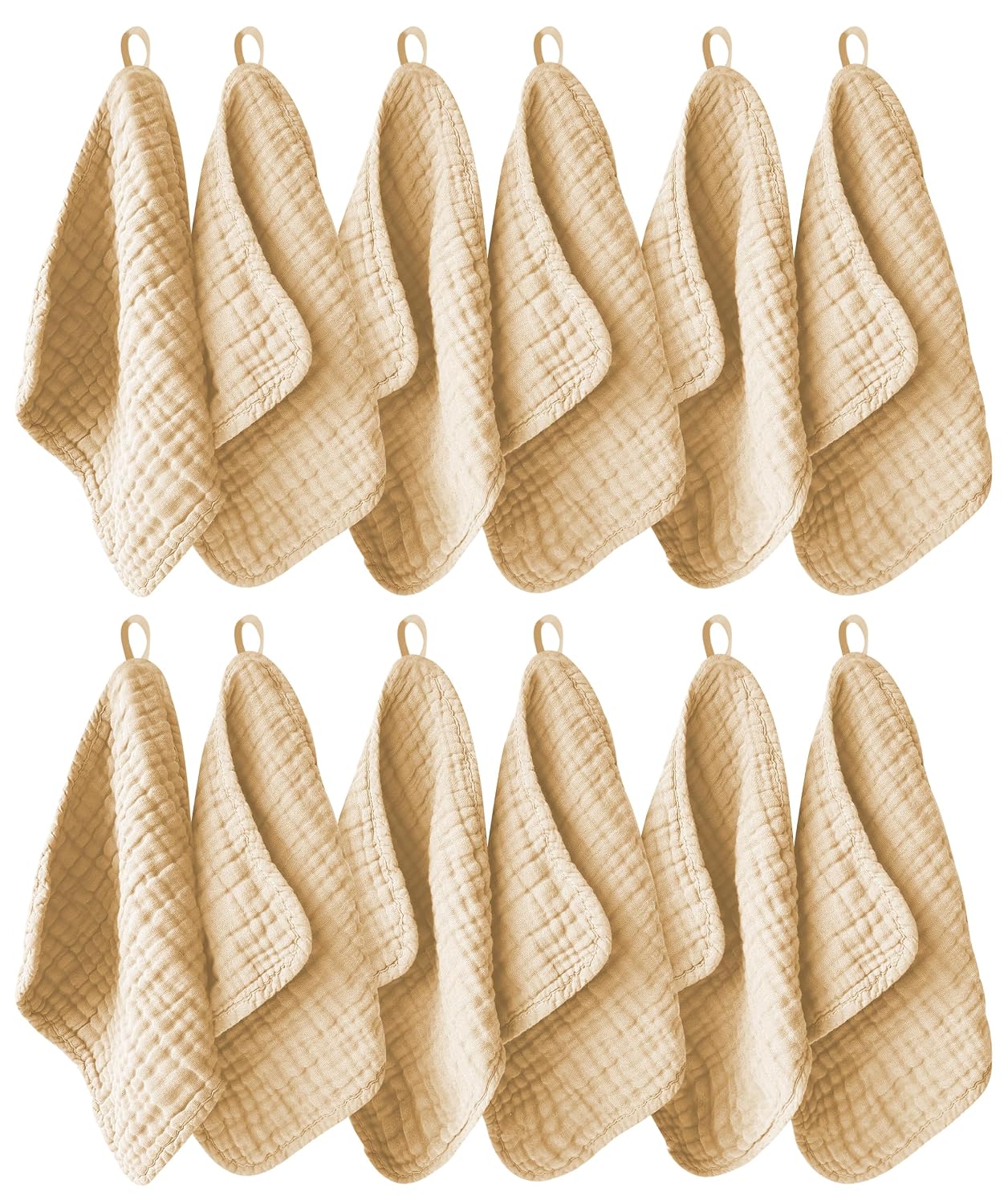 Ease Cubs 12 Pack Muslin Washcloths for Baby - 100% Cotton Baby Wash Cloths for or Baby Face Body Comfy and Soft for Newborn Infants Kids Girls and Boys - 12"x12" - Brown