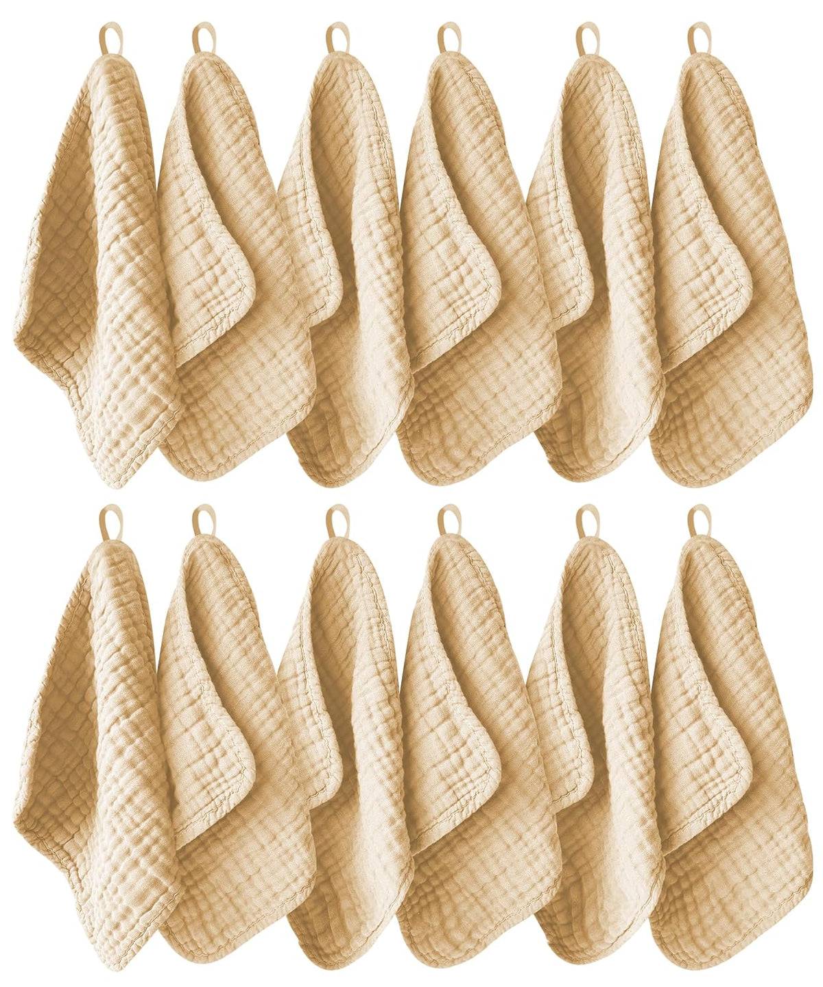 Ease Cubs 12 Pack Muslin Washcloths for Baby - 100% Cotton Baby Wash Cloths for or Baby Face Body Comfy and Soft for Newborn Infants Kids Girls and Boys - 12"x12" - Brown