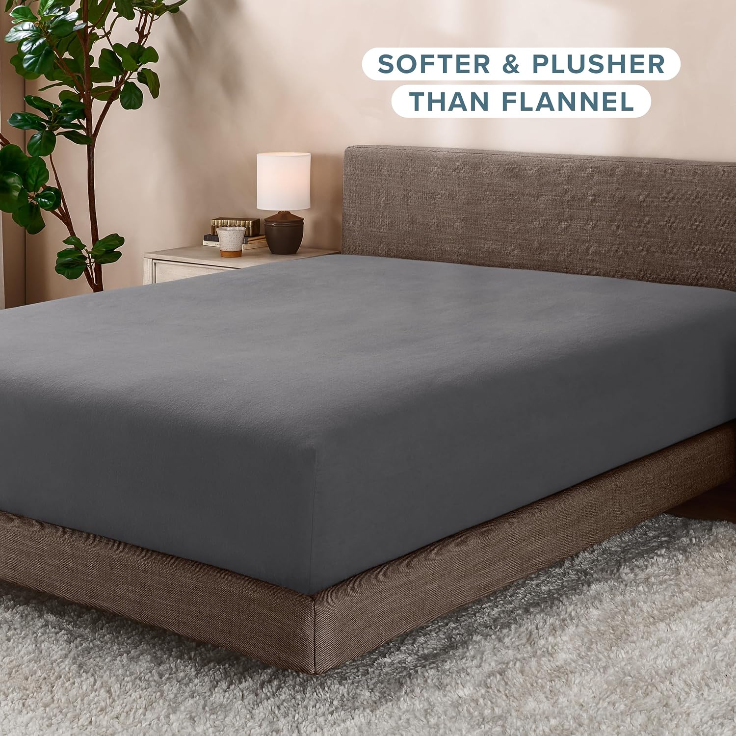 Bare Home Super Soft Fleece Fitted Sheet (King, Grey)