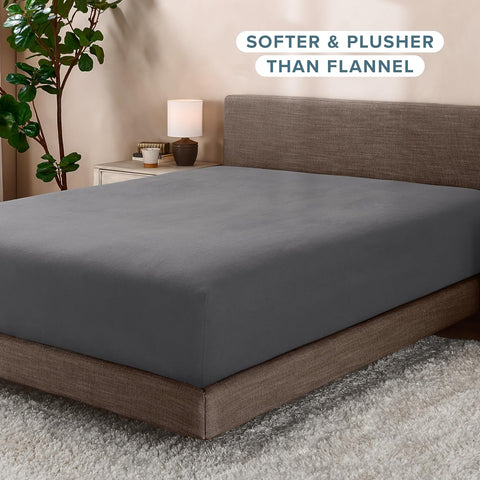 Bare Home Super Soft Fleece Fitted Sheet (King, Grey)
