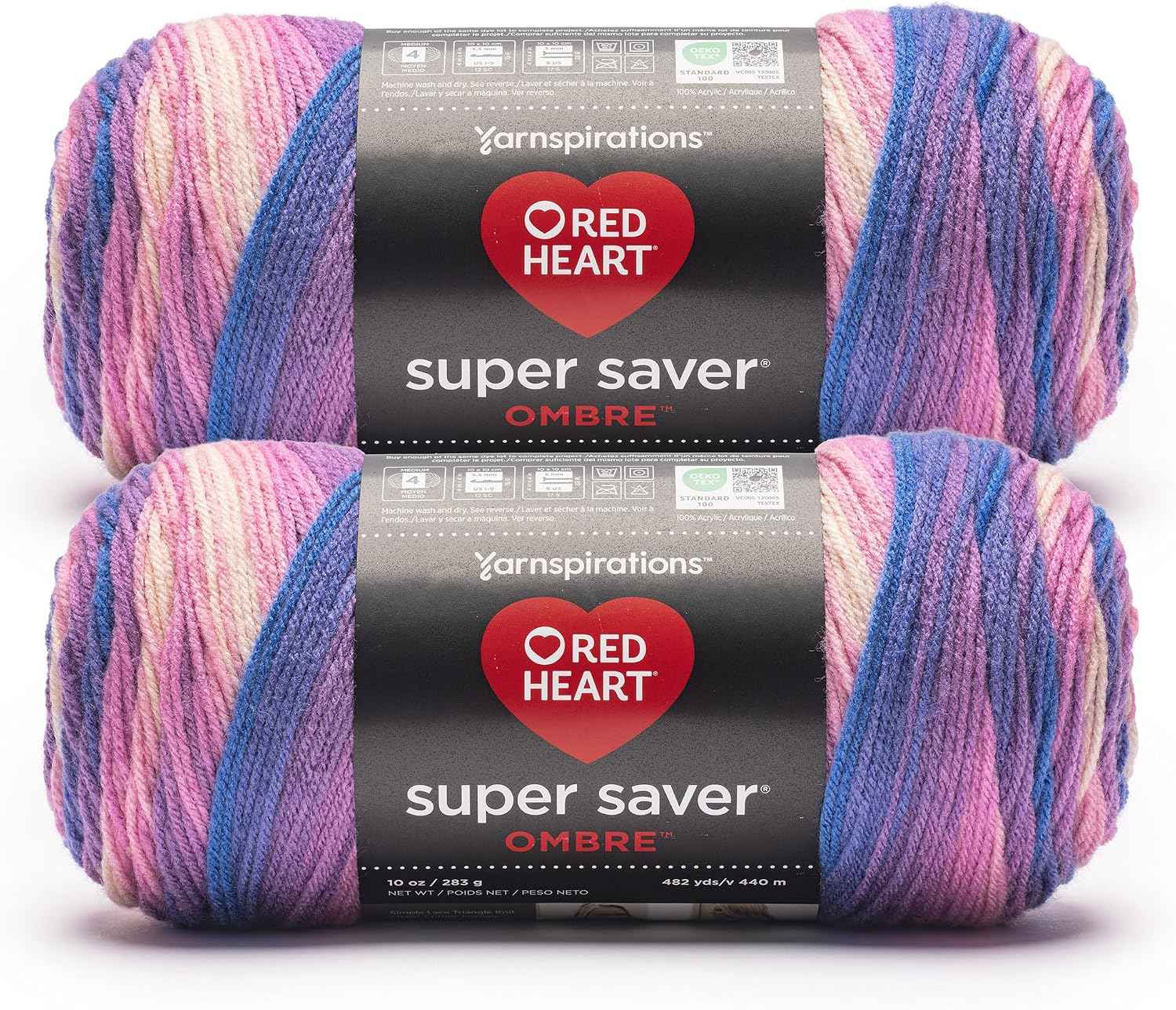 Red Heart Super Saver Ombre Yarn for Crocheting, Party, 2-Pack