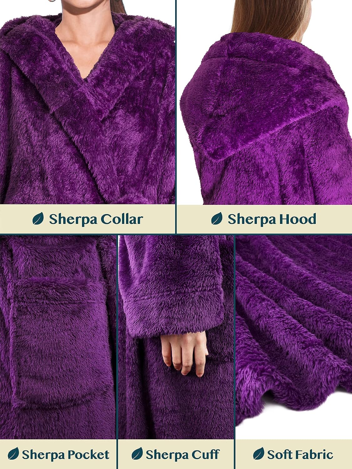 PAVILIA Womens Hooded Sherpa Fleece Robe, Long Plush Bathrobe Spa Housecoat