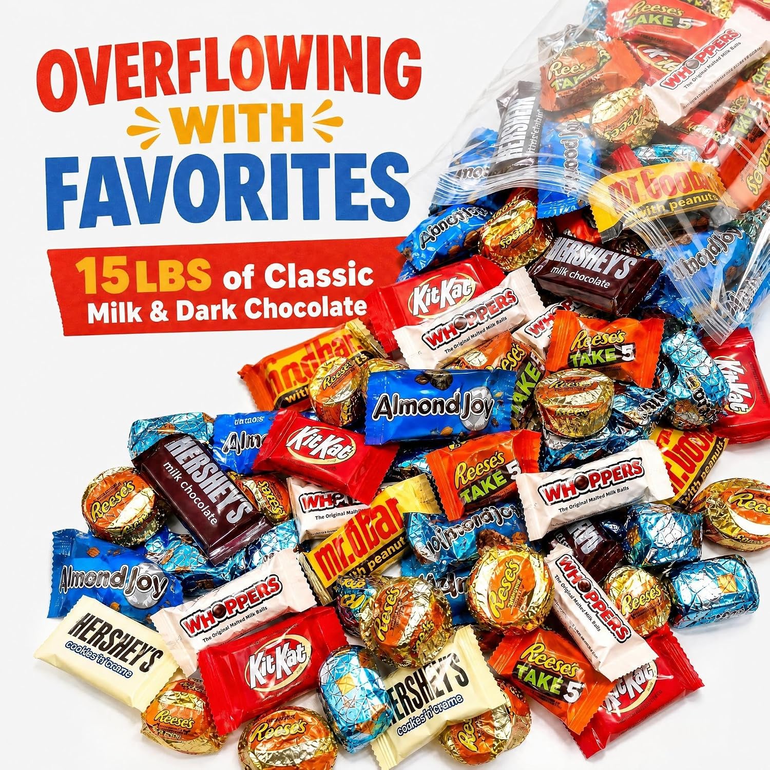 Bulk Chocolate Assortment Variety Pack - Chocolate Candy Variety Pack - 15 lb Bag of Milk, Dark, Bars and more! Bulk Candy Mix for Treat Bags (15 LBS) - July 4th