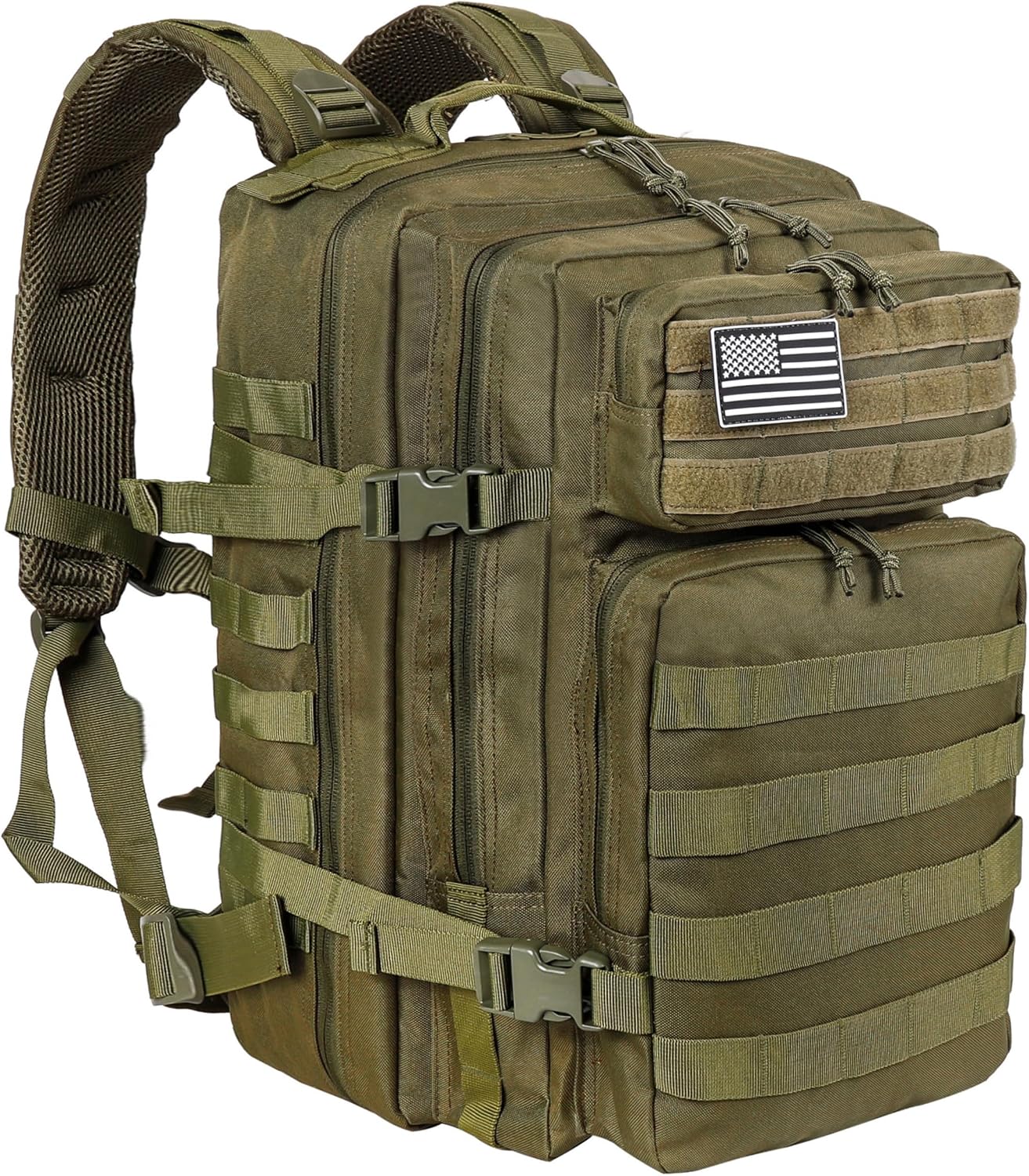 LHI Military Tactical Backpack for Men and Women 45L Army 3 Days Assault Pack Bag Large Rucksack with Molle System Army Green
