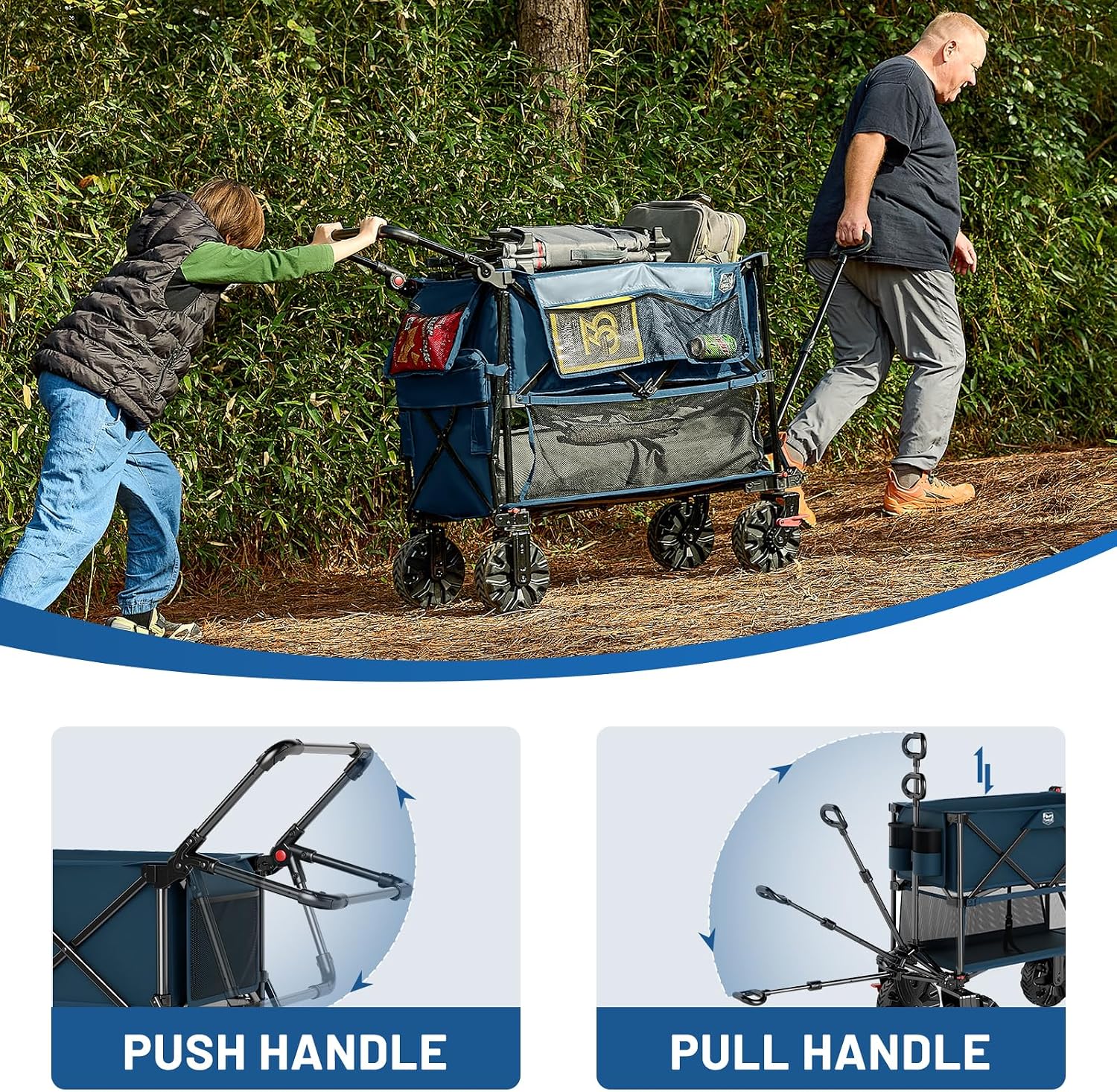 TIMBER RIDGE Push & Pull Double Decker Wagon, 400L Capacity & 450lb Load
