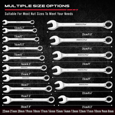 30-Piece Combination Wrench Set - Open End Wrench Set with Organizer Professional 12 Point Wrench Kit Tool for Mechanic Garages Workshops 1/4'' to 1'' & 8-22mm