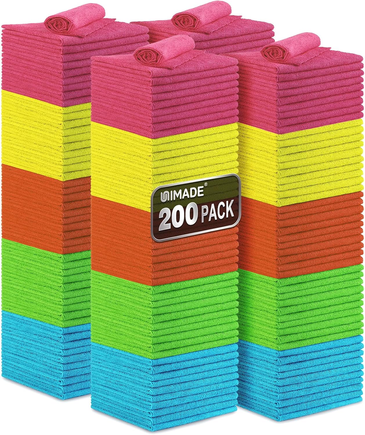 UNIMADE Microfiber Cleaning Cloth, 200PK Reusable Shop Rags Bulk