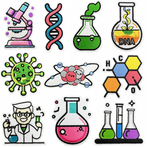 10 Pcs Science Laboratory Iron on/Sew on Patches, Back to School Embroidered Applique Patches, Clothes Backpacks Hats Pants Jackets Jeans Decoration, Student Classroom Prizes