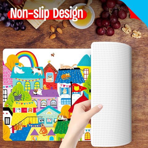 6 Pack Placemats for Kids, Non-Slip Washable Dining Mats, Reusable Cat-Themed Table Mats for Home, Kindergarten, Classroom, Nursery