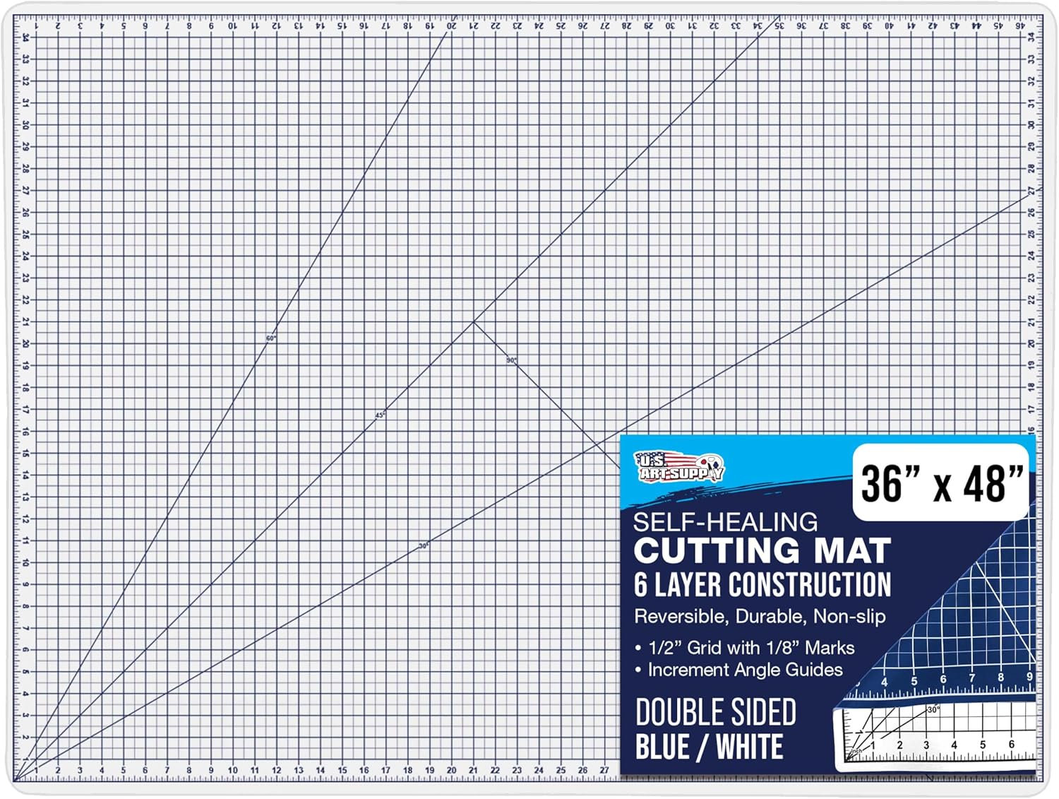 U.S. Art Supply 36"x48" Self-Healing Cutting Mat 6-Ply White/Blue