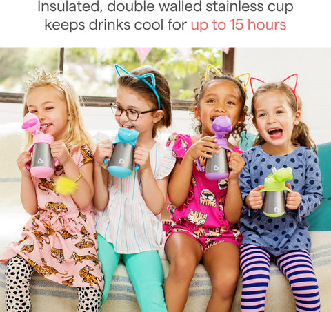 Munchkin Cool Cat Toddler Straw Cup, Stainless Steel, 8oz, Pink
