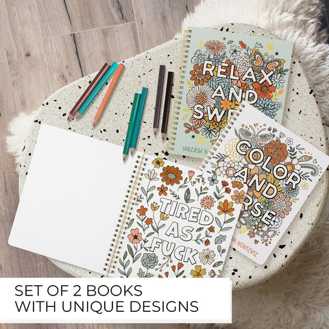 Beautiful Coloring Book Set of 2 for Adult Relaxation with Floral Designs
