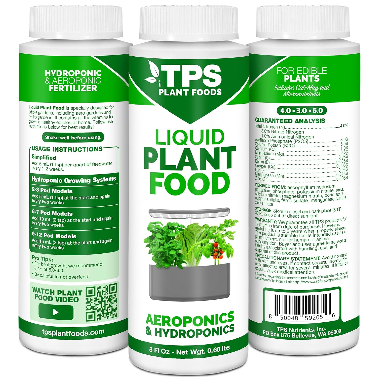 Liquid Plant Food - Fertilizer for AeroGarden & Hydroponic Systems, 1 Gal