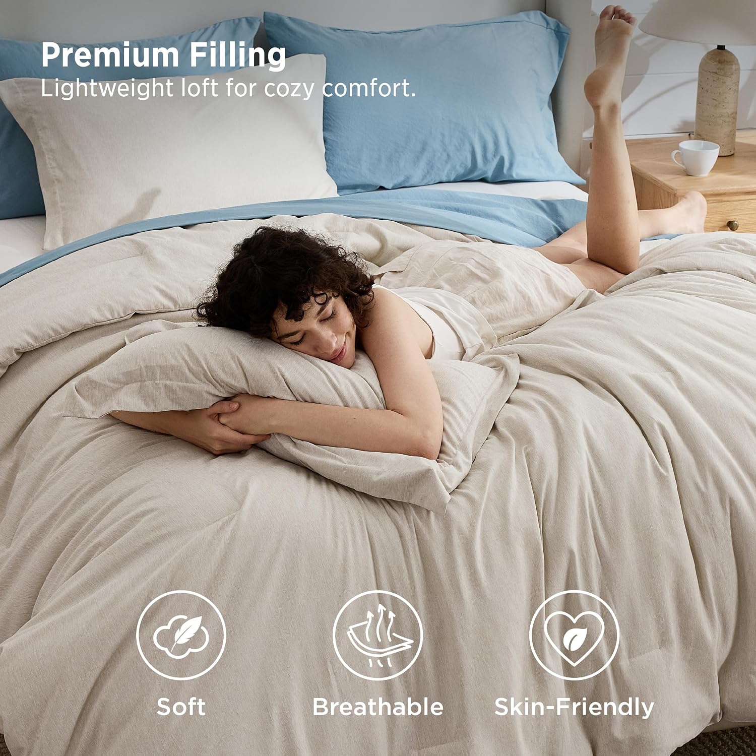Bedsure King Size Comforter Set - Beige King Comforter Set, Soft Bedding for All Seasons, Cationic Dyed Bedding Set, 3 Pieces, 1 Comforter (104"x90") and 2 Pillow Shams (20"x36"+2")