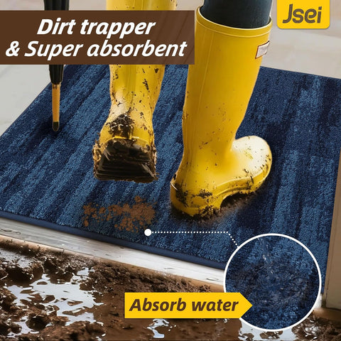 JSEI Dirt Trapper Door Mat 24"x36", Non-Slip Doormat, Blue