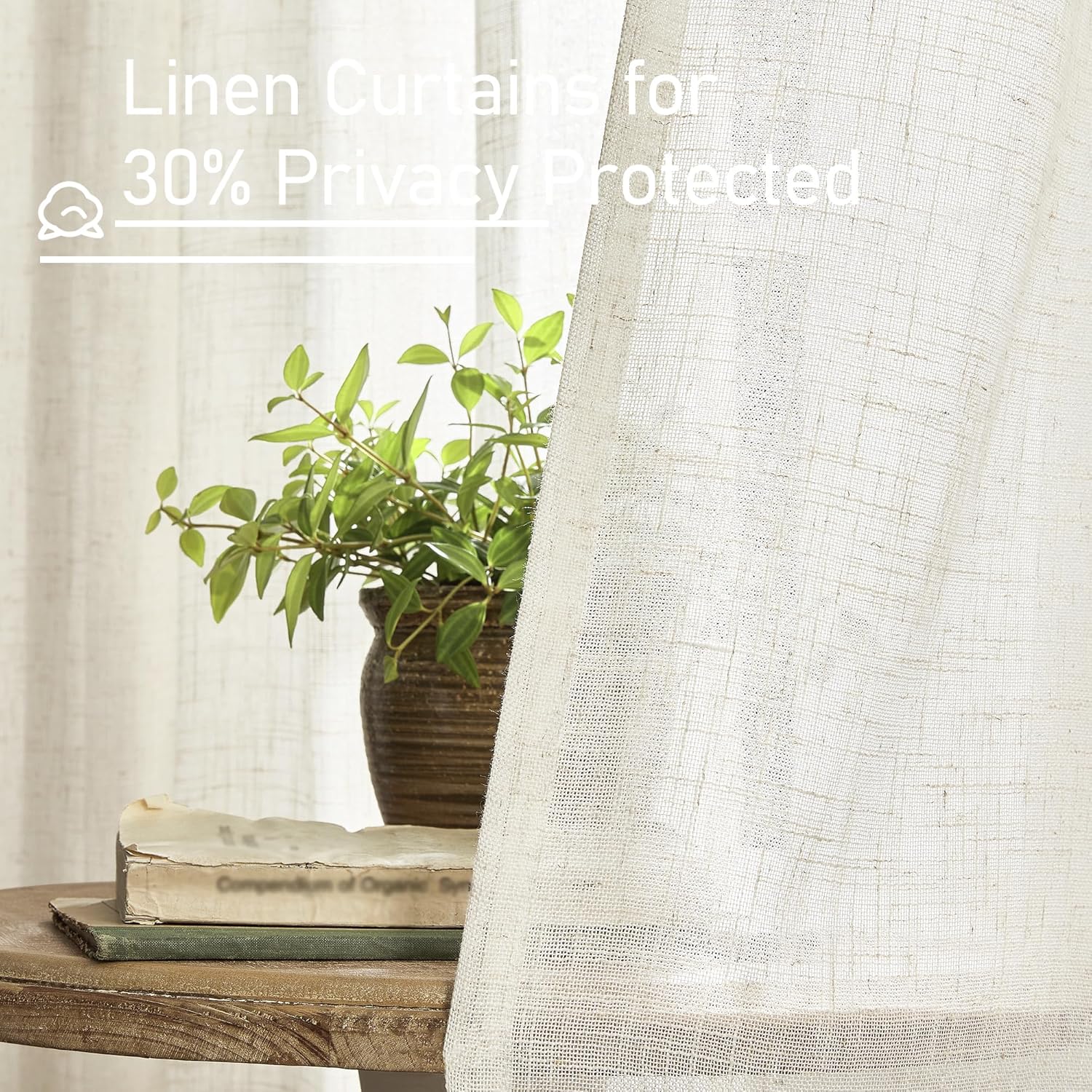 LAMIT Semi Sheer Linen Window Curtains for Bedroom Living Room 52x63 Inch
