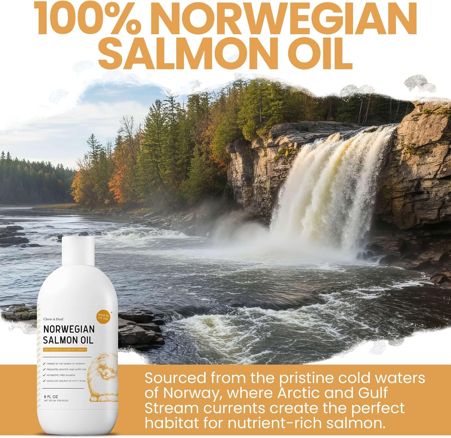 Salmon Oil for Dogs - Premium Fish Oil for Skin and Coat Health - Omega 3 Supplement - Supports Itchy Skin - 8 oz Liquid - Norwegian Dog Salmon Oil - Essential Dog Supplement