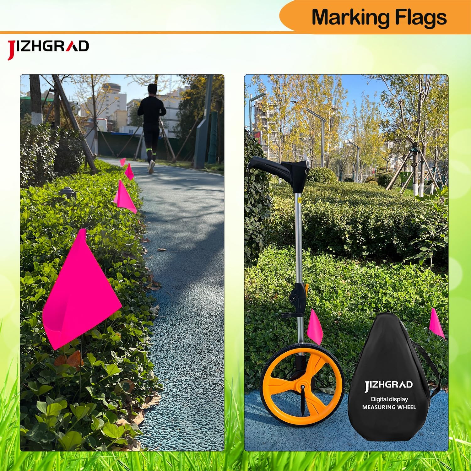 50Pack Pink Marking Flags, JIZHGRAD 13x4x5 Inch Marker Flags Use for Yard & Lawn, Boundary & Dog Training, Survey & Landscape, Sprinkler & Surveyor, Garden & Construction, High Visibility, Sturdy, Versatile, UV & Weather Resistant