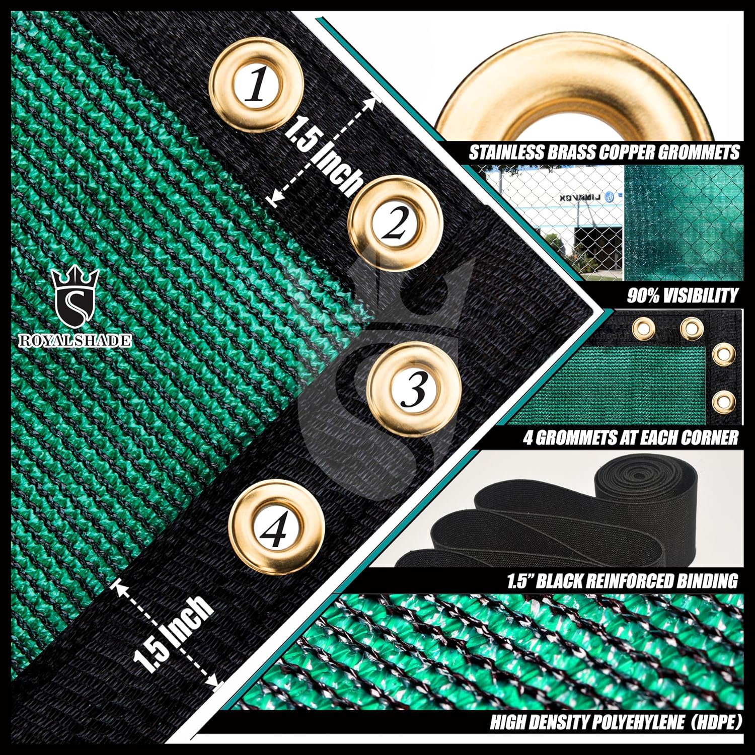 Royal Shade 6' x 50' Green Fence Privacy Screen Cover Windscreen with Heavy Duty Brass Grommets - Cable Zip Ties Include (We Make Custom Size)