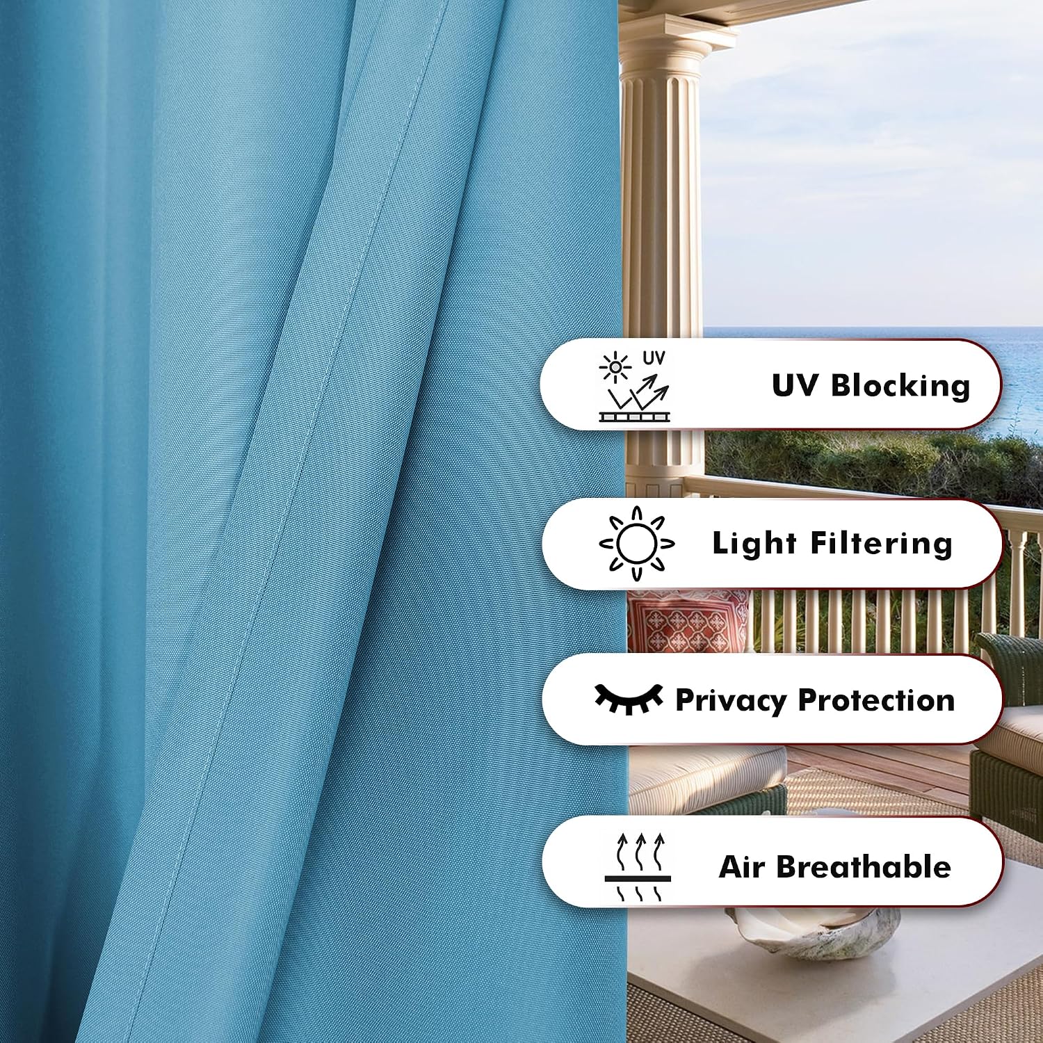 BONZER Waterproof Outdoor Curtains for Patio Porch Pergola Cabana