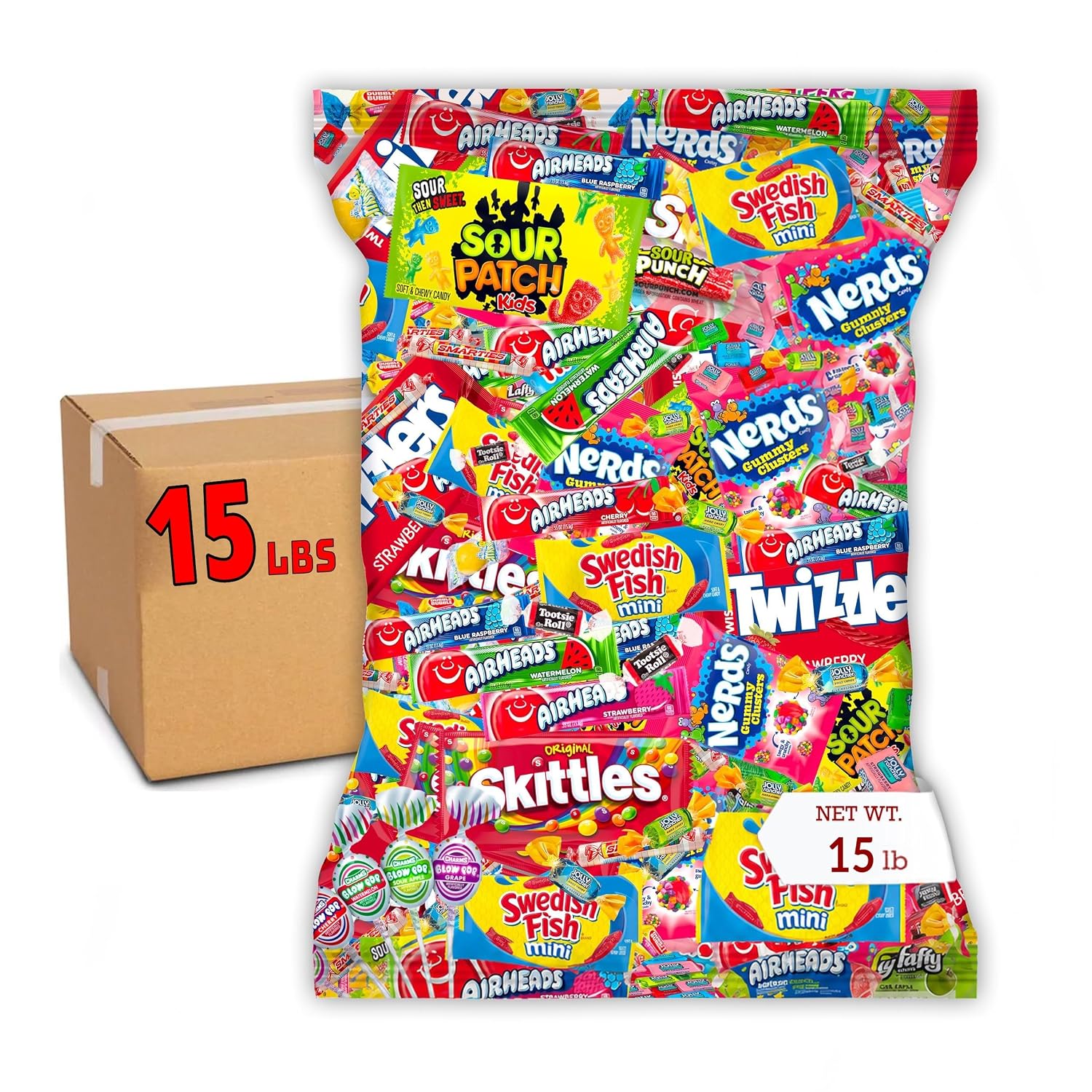 Bulk Candy Variety Pack - 15 lb - Bulk Individually Wrapped Candy- Candies - Trick Or Treat Candies - Pinata Filler Stuffers - Pinata Stuffers - Party Favors - July 4th