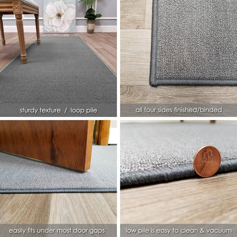 Kapaqua Custom Size Solid Plain Rubber Backed Non-Slip Hallway Stair Runner Rug Carpet Grey, 22in x 6ft